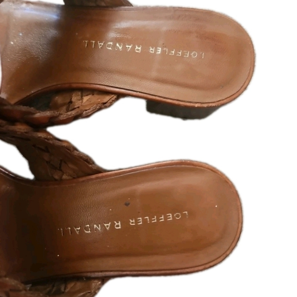 Loeffler Randall Brown Braided Leather Block Heel Chic & Timeless Sandal 7 - Picture 10 of 14